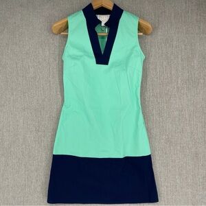 Sail to Sable Dress Womens XS Blue Green Tunic Shift Colorblock V Neck Cotton